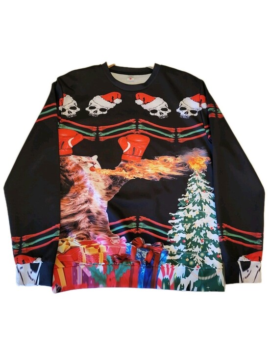 Other - Funny Cat Boxing Fire-Breathing Christmas Sweater Ugly Xmas Unisex Pullover